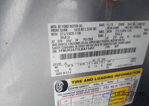 2020 Ford Expedition Limited Max z USA, uszkodzony, nr VIN 1FMJK2AT1LEA11451